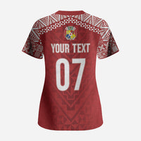 Mate Ma'a Tonga Rugby Custom Kupesi Motifs Scrub Top Red Waves LT7 - Polynesian Pride