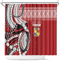 Mate Ma'a Tonga Rugby Kupesi Motifs Shower Curtain Red Waves LT7 Red - Polynesian Pride