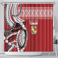 Mate Ma'a Tonga Rugby Kupesi Motifs Shower Curtain Red Waves LT7 - Polynesian Pride