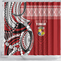Mate Ma'a Tonga Rugby Kupesi Motifs Shower Curtain Red Waves LT7 - Polynesian Pride