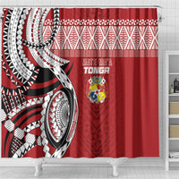 Mate Ma'a Tonga Rugby Kupesi Motifs Shower Curtain Red Waves LT7 - Polynesian Pride