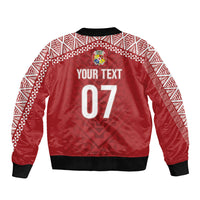 Mate Ma'a Tonga Rugby Custom Kupesi Motifs Sleeve Zip Bomber Jacket Red Waves LT7 - Polynesian Pride