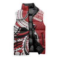 Mate Ma'a Tonga Rugby Custom Kupesi Motifs Sleeveless Puffer Jacket Red Waves LT7 - Polynesian Pride