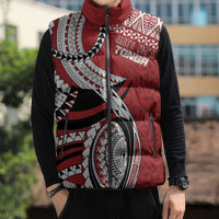 Mate Ma'a Tonga Rugby Custom Kupesi Motifs Sleeveless Puffer Jacket Red Waves LT7 - Polynesian Pride