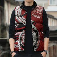 Mate Ma'a Tonga Rugby Custom Kupesi Motifs Sleeveless Puffer Jacket Red Waves LT7 - Polynesian Pride