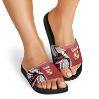 Mate Ma'a Tonga Rugby Kupesi Motifs Slide Sandals Red Waves LT7 - Polynesian Pride