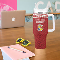Mate Ma'a Tonga Rugby Kupesi Motifs Tumbler With Handle Red Waves LT7 - Polynesian Pride