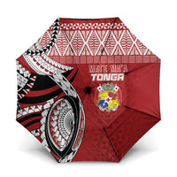 Mate Ma'a Tonga Rugby Kupesi Motifs Umbrella Red Waves LT7 One Size Folded 11.42 inch Opened Diameter 37.4 inch Red - Polynesian Pride