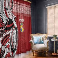 Mate Ma'a Tonga Rugby Kupesi Motifs Window Curtain Red Waves LT7 - Polynesian Pride
