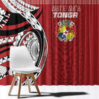 Mate Ma'a Tonga Rugby Kupesi Motifs Window Curtain Red Waves LT7 - Polynesian Pride