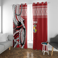 Mate Ma'a Tonga Rugby Kupesi Motifs Window Curtain Red Waves LT7 With Grommets Red - Polynesian Pride