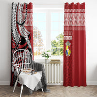 Mate Ma'a Tonga Rugby Kupesi Motifs Window Curtain Red Waves LT7 - Polynesian Pride