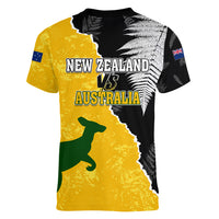 Australia Rugby Mix New Zealands Rugby Women V Neck T Shirt Wallabies Versus Silver Fern Sporty Basic LT7 - Polynesian Pride