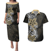 Polynesian Pride Couples Matching Puletasi Dress and Hawaiian Shirt Tiare With Plumeria Mix Style LT7 Cream - Polynesian Pride