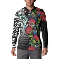 Meri Kirihimete New Zealand Button Sweatshirt Tui on Pohutukawa