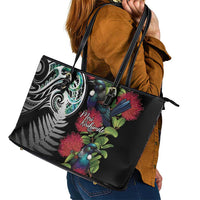 Meri Kirihimete New Zealand Leather Tote Bag Tui on Pohutukawa