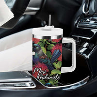 Meri Kirihimete New Zealand Tumbler With Handle Tui on Pohutukawa
