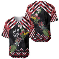 New Zealand Christmas Taniko Poutama Baseball Jersey Flora Map with Birds - Polynesian Pride