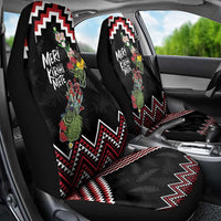 New Zealand Christmas Taniko Poutama Car Seat Cover Flora Map with Birds - Polynesian Pride