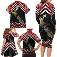 New Zealand Christmas Taniko Poutama Family Matching Long Sleeve Bodycon Dress and Hawaiian Shirt Flora Map with Birds - Polynesian Pride