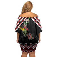 New Zealand Christmas Taniko Poutama Family Matching Off Shoulder Short Dress and Hawaiian Shirt Flora Map with Birds - Polynesian Pride