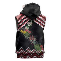 New Zealand Christmas Taniko Poutama Sleeveless Zip Hoodie Flora Map with Birds - Polynesian Pride