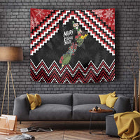 New Zealand Christmas Taniko Poutama Tapestry Flora Map with Birds - Polynesian Pride