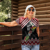 New Zealand Christmas Taniko Poutama Women Polo Shirt Flora Map with Birds - Polynesian Pride