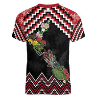 New Zealand Christmas Taniko Poutama Women V-Neck T-Shirt Flora Map with Birds - Polynesian Pride