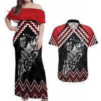 New Zealand Christmas Taniko Poutama Couples Matching Off Shoulder Maxi Dress and Hawaiian Shirt Mountainscape Maori Fern - Polynesian Pride