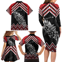 New Zealand Christmas Taniko Poutama Family Matching Long Sleeve Bodycon Dress and Hawaiian Shirt Mountainscape Maori Fern - Polynesian Pride