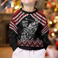 New Zealand Christmas Taniko Poutama Kid Ugly Christmas Sweater Mountainscape Maori Fern - Polynesian Pride