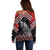 New Zealand Christmas Taniko Poutama Off Shoulder Sweater Mountainscape Maori Fern - Polynesian Pride