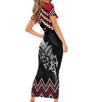 New Zealand Christmas Taniko Poutama Short Sleeve Bodycon Dress Mountainscape Maori Fern - Polynesian Pride