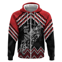 New Zealand Christmas Taniko Poutama Zip Hoodie Mountainscape Maori Fern - Polynesian Pride