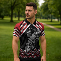 New Zealand Christmas Taniko Poutama Zipper Polo Shirt Mountainscape Maori Fern - Polynesian Pride