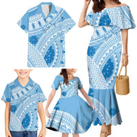 Bula Fiji Classic Masi Tapa Family Matching Mermaid Dress and Hawaiian Shirt Turquoise - Polynesian Pride