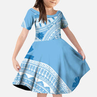 Bula Fiji Classic Masi Tapa Kid Short Sleeve Dress Turquoise - Polynesian Pride