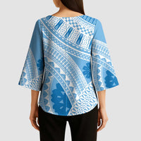 Bula Fiji Classic Masi Tapa Kimono Sleeve Blouse Turquoise - Polynesian Pride