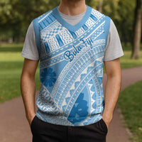 Bula Fiji Classic Masi Tapa Christmas Knitted V-Neck Vest Turquoise - Polynesian Pride