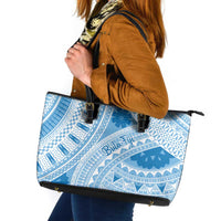 Bula Fiji Classic Masi Tapa Leather Tote Bag Turquoise - Polynesian Pride