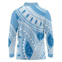 Bula Fiji Classic Masi Tapa Long Sleeve Polo Shirt Turquoise - Polynesian Pride