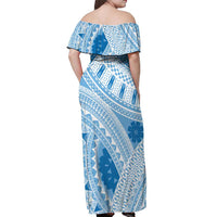 Bula Fiji Classic Masi Tapa Off Shoulder Maxi Dress Turquoise - Polynesian Pride