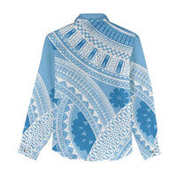 Bula Fiji Classic Masi Tapa Women Casual Shirt Turquoise - Polynesian Pride