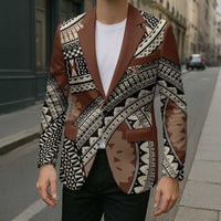 Bula Fiji Classic Masi Tapa Blazer Vintage Brown - Polynesian Pride