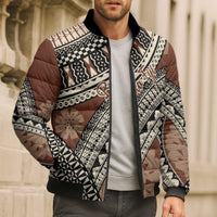 Bula Fiji Classic Masi Tapa Bomber Puffer Jacket Vintage Brown - Polynesian Pride