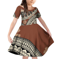 Bula Fiji Classic Masi Tapa Family Matching Off Shoulder Short Dress and Hawaiian Shirt Vintage Brown - Polynesian Pride