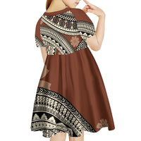 Bula Fiji Classic Masi Tapa Kid Short Sleeve Dress Vintage Brown - Polynesian Pride