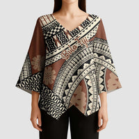Bula Fiji Classic Masi Tapa Kimono Sleeve Blouse Vintage Brown - Polynesian Pride