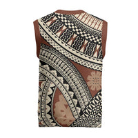 Bula Fiji Classic Masi Tapa Christmas Knitted V-Neck Vest Vintage Brown - Polynesian Pride